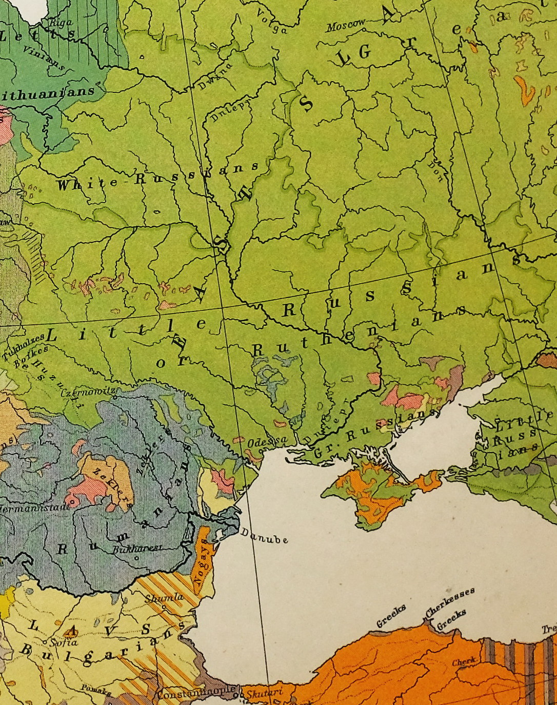 HISTORICAL MAP EUROPE ETHNOGRAPHICAL FRENCH ENGLISH SCANDINAVIANS BULGARIANS