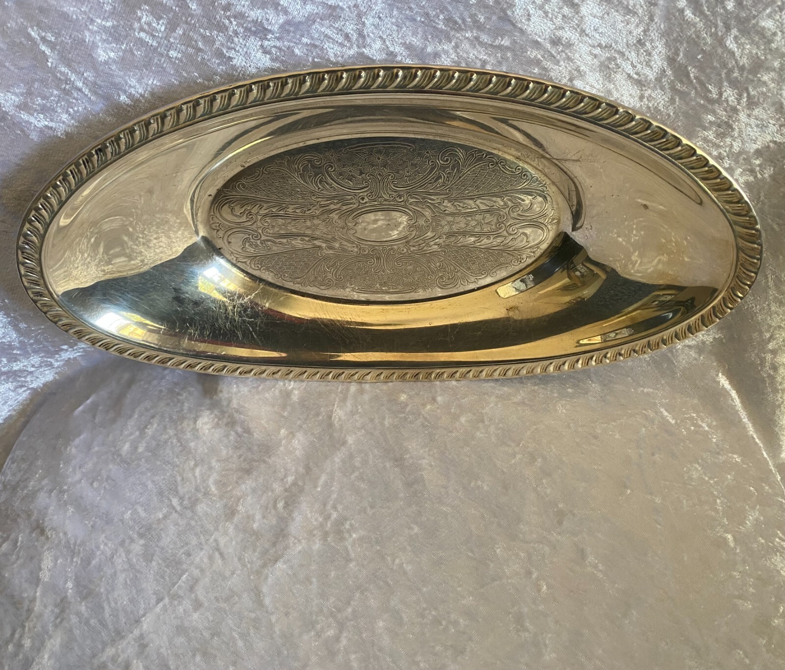 Crosby Silver Plated Oval Bread Tray Etched Pattern 12 1/2″