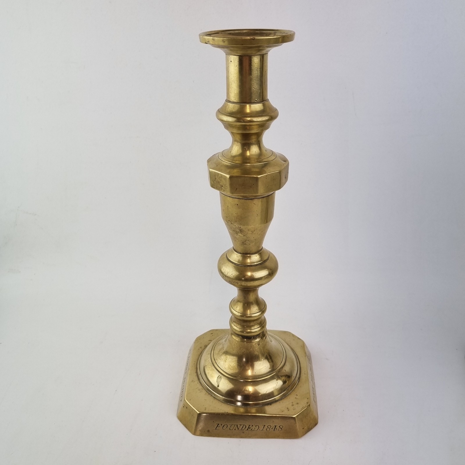 Antique 19thC Pair Brass Candlesticks “The Friendly Brothers Of St Johns Society