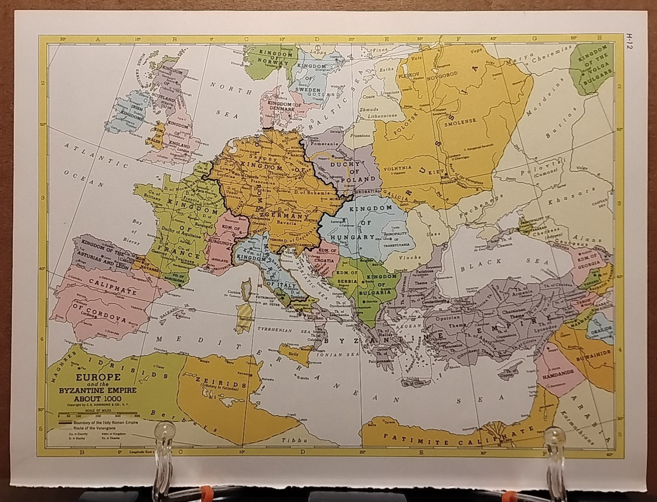 1973 Vintage EUROPE 1000 AD Atlas Map Hammond Medallion World Atlas