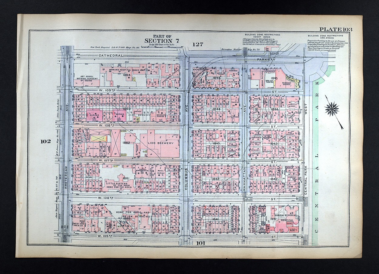 1925 Bromley Manhattan Map West Side Riverside Park Broadway 105th New York NYC
