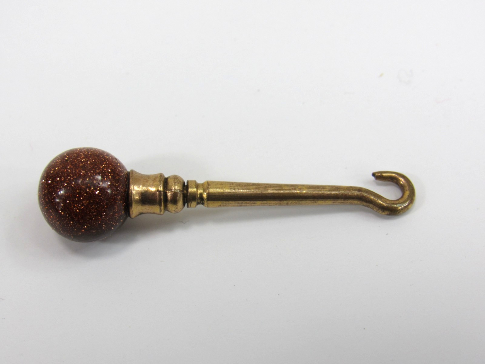 Antique Victorian 10k Gold Button Hook Glove Hook w/ Goldstone Round Handle