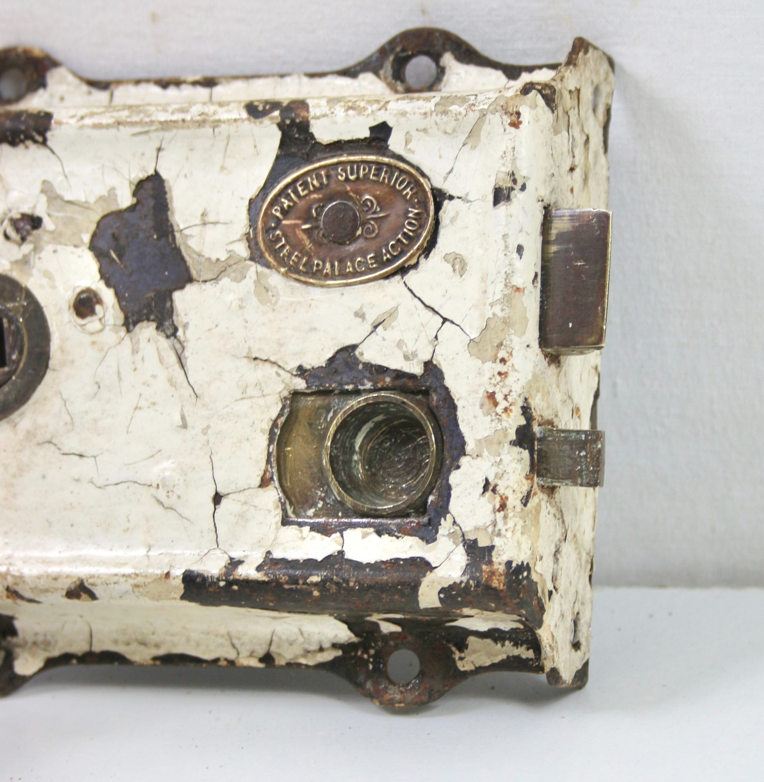 Victorian Rim Lock c1870–1900 Patent Superior Steel Palace Action – Ceramic Knob