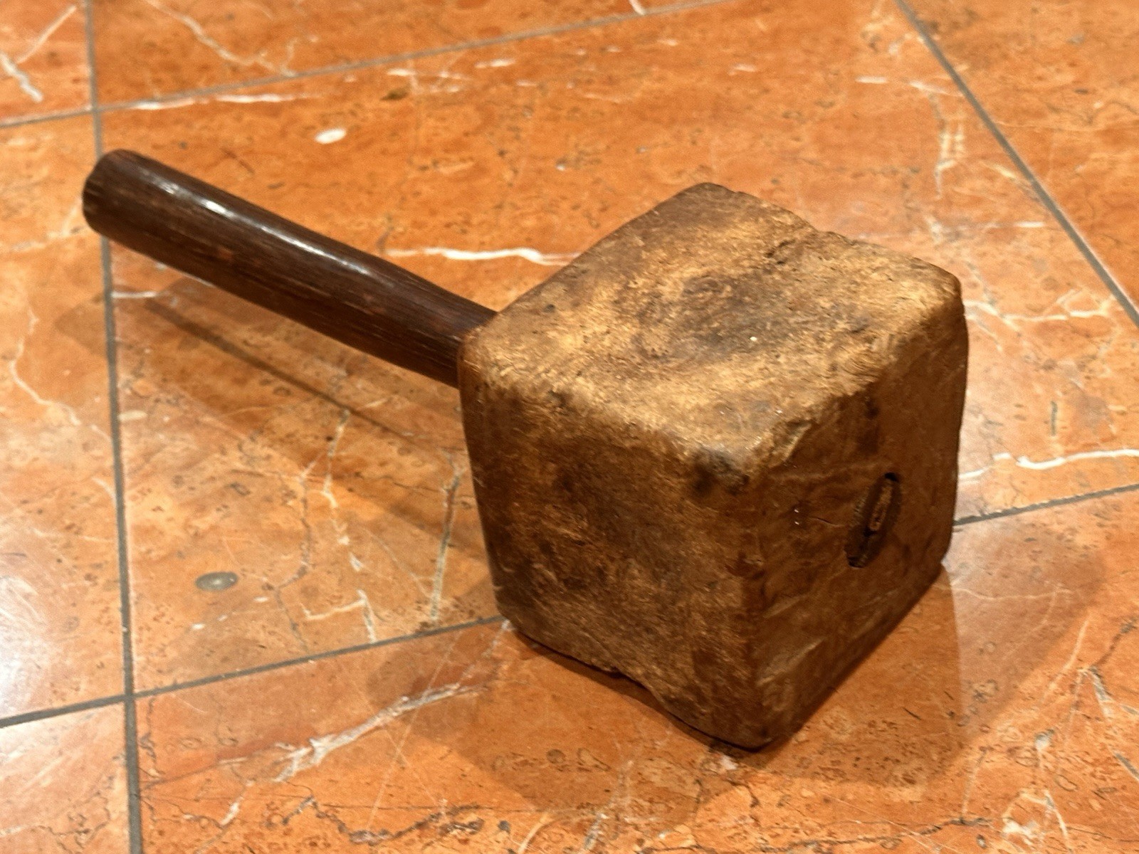 PRIMITIVE ANTIQUE BURL WOOD MALLET 11.5″ PIN DRIVER STONEMASON GREAT PATINA