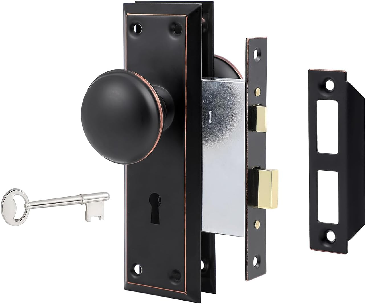 Mortise Lock Set for Interior Door, Vintage Door Knobs with Lock and Skeleton Ke