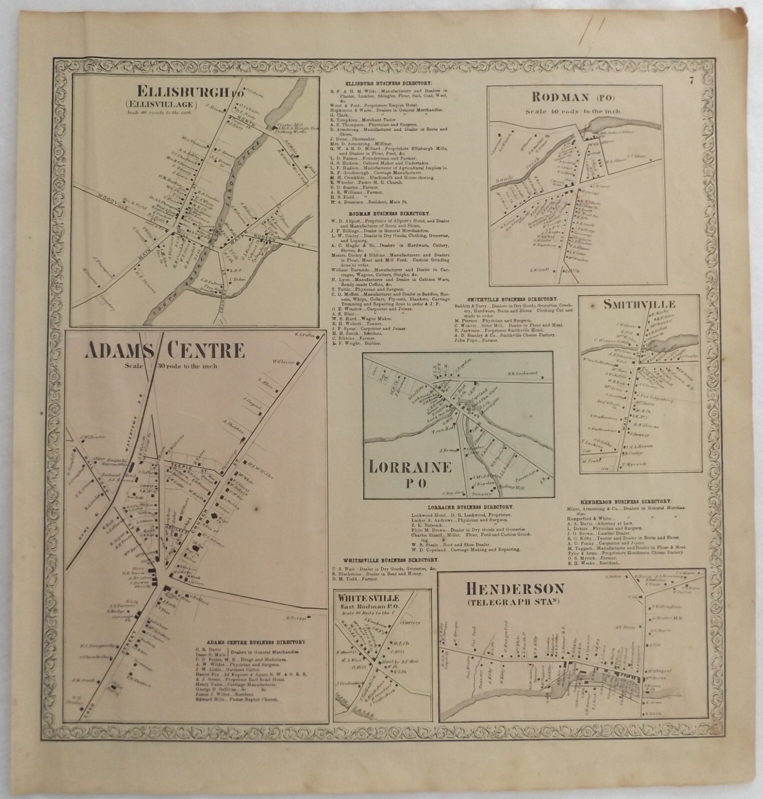 1861 NY Original Atlas Map Village Henderson Ellisburgh Adams Centre Lorraine +
