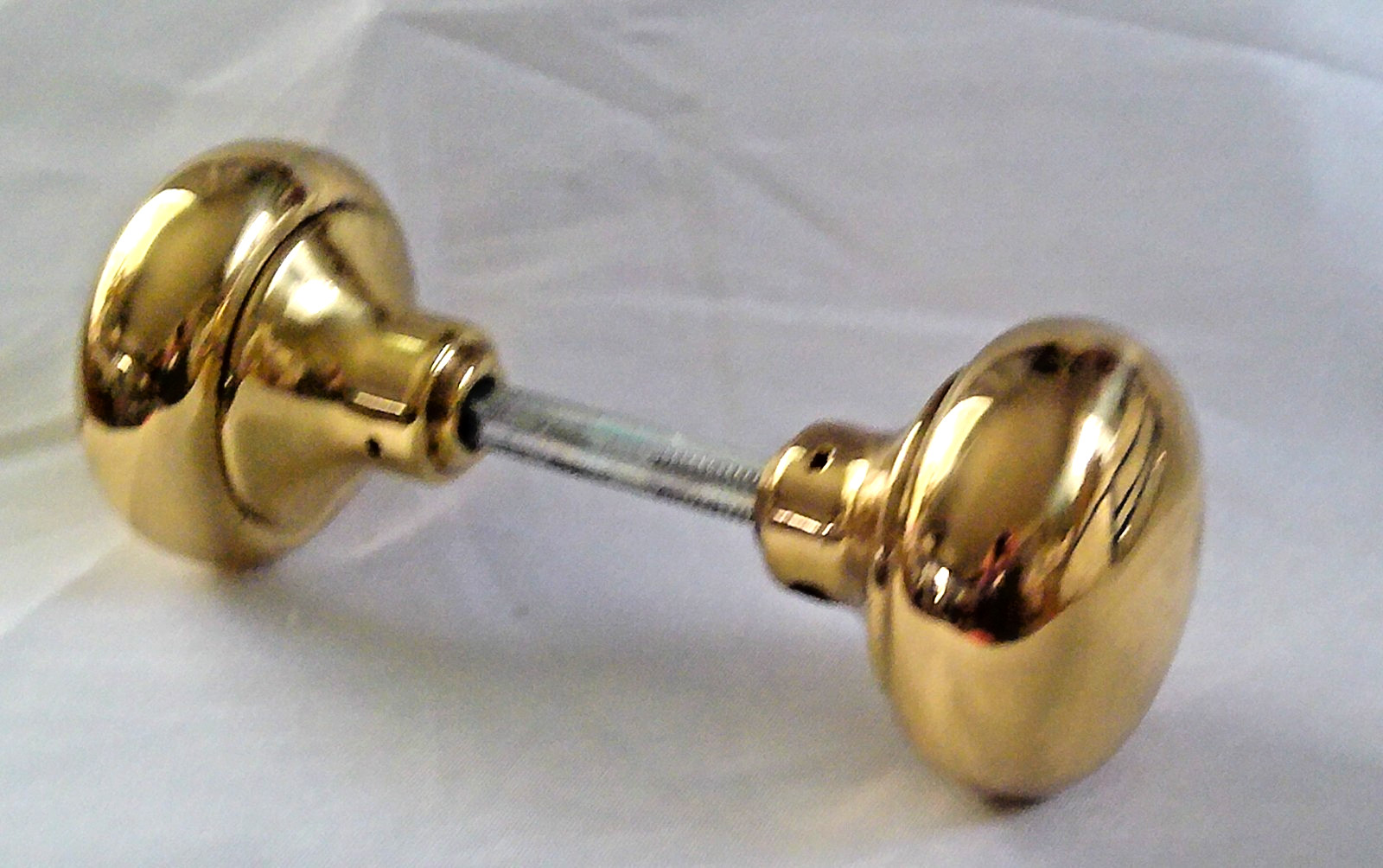 Vintage Solid Polished Brass Door Knob Set with Spindle – Very Nice!