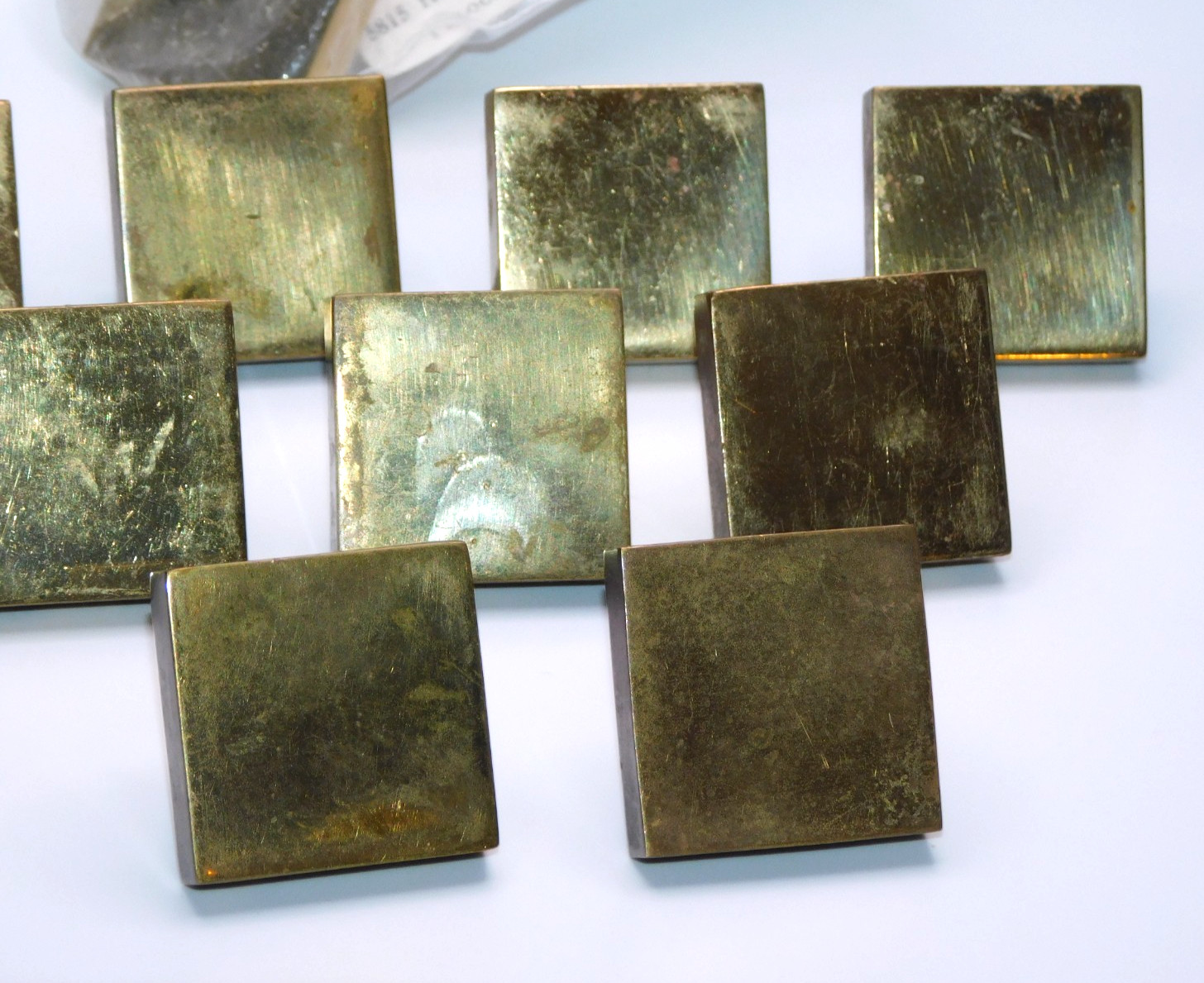 Set of 8 Vintage Drawer Pulls Knobs Brass Plated Iron Mueller-Kaiser Plating Co
