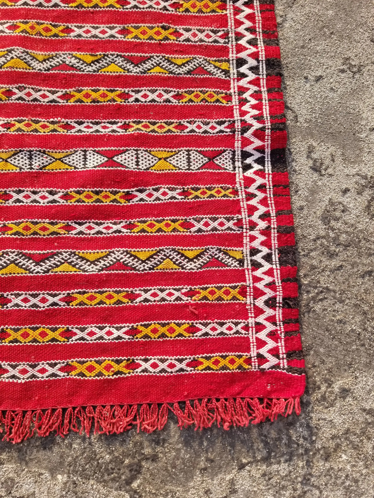Vintage Traditional Handmade Moroccan Wool Multicolor Kilim 4.0×2.2 ft