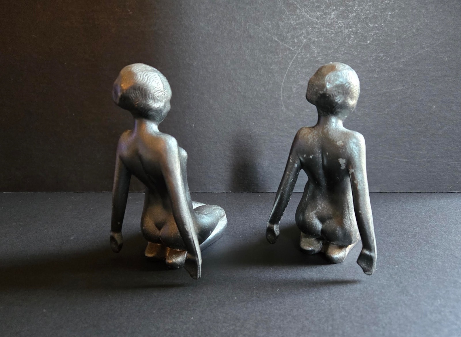 RARE ORIGINAL 1920 RISQUE DECO FRANKART? NUDE FLAPPER ZIEGFELD PEDESTAL BOOKENDS
