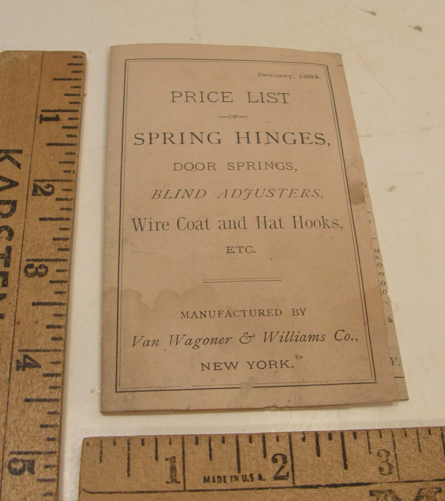 ANTIQUE 1884 ILLUST BOOKLET VAN WAGONER & WILLIAMS HARDWARE DOOR HINGES SPRINGS
