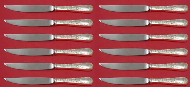 Old Maryland Engraved by Kirk Sterling Silver Steak Knife Set 12 pcs Custom 8″