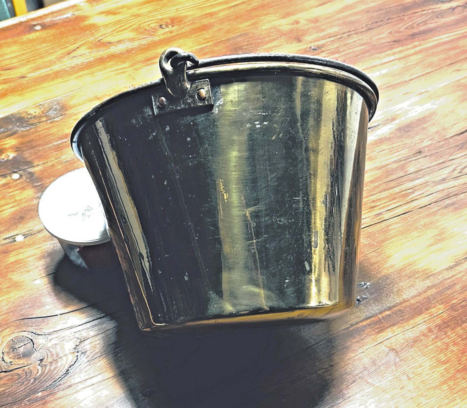 Antique Vintage Solid Brass Jam Pan / Jelly Pot Cauldron, Wrought Iron Handle