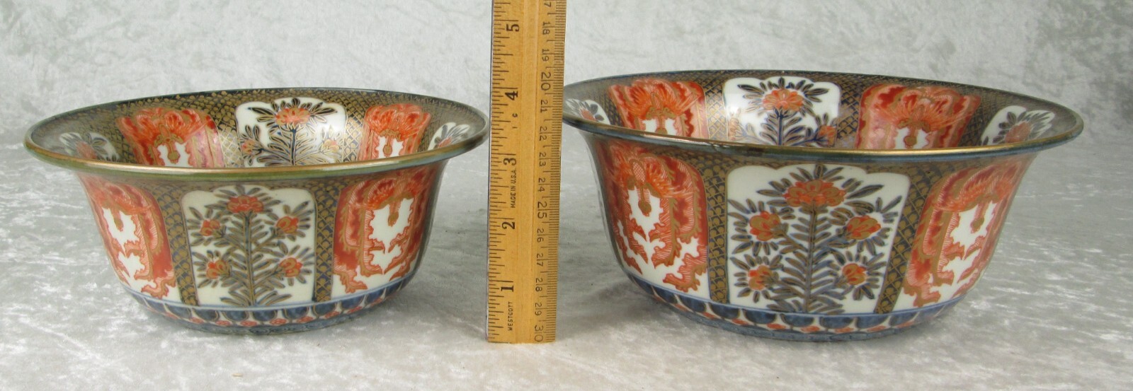 Set 2 Japanese 19th Century Arita Imari Porcelain Bowls Fuki Choshun Mark 8.75in