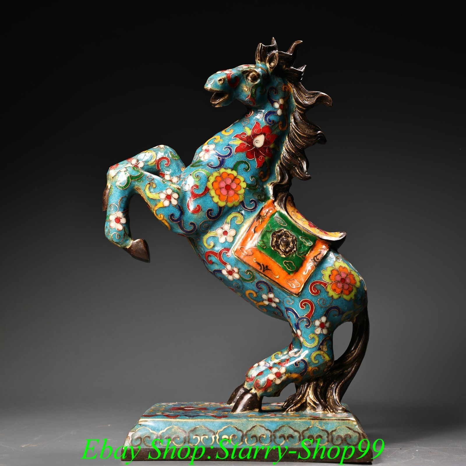 10.6″ Old Chinese Dynasty Bronze Cloisonne Enamel Wealth Horse Animal Statue