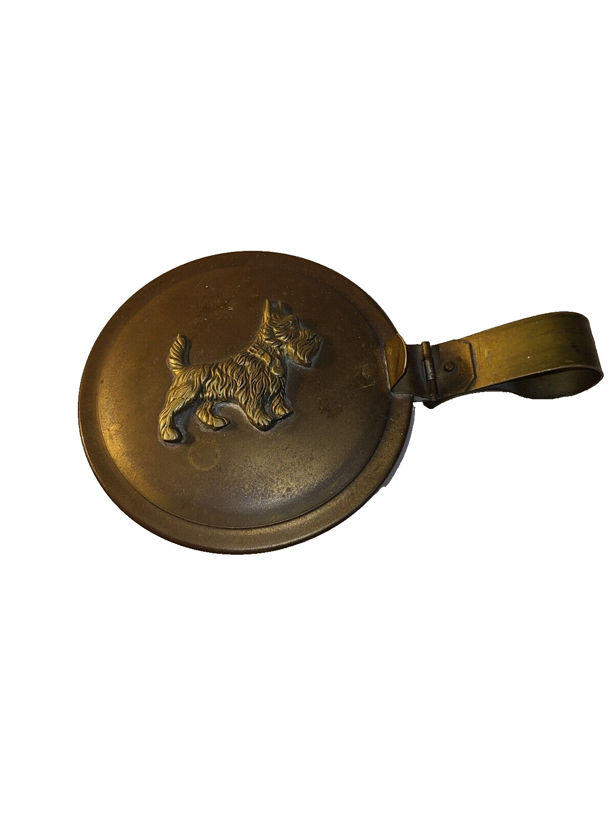 Primitive Brass, Copper & Iron Bed Warmer Hand Forged Iron Handle, Scottie Dog