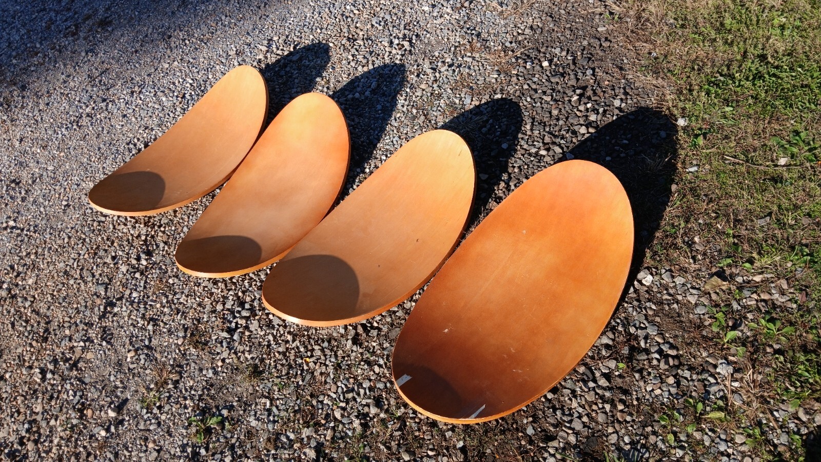 4 Antique Maple Veneer Curved Oval Seats Mid Century Modern 1960s