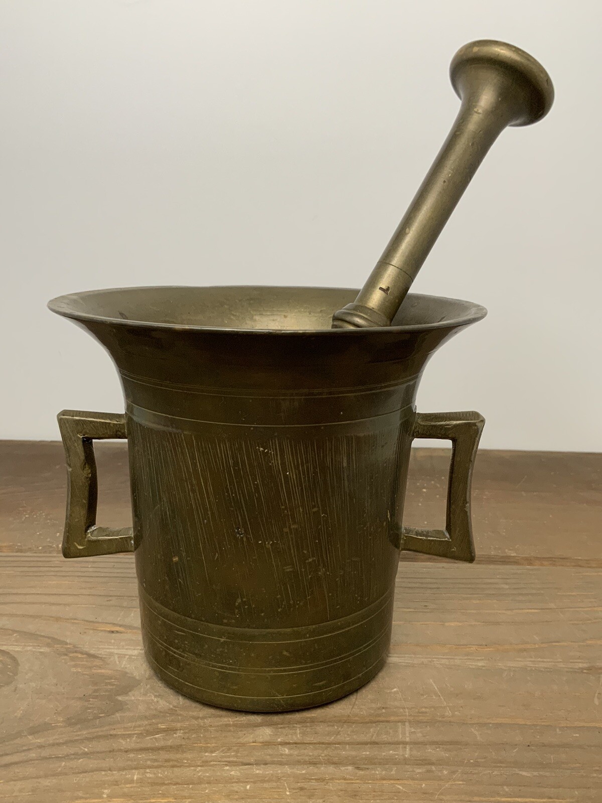 Antique Brass Mortar & Pestle 19th C. Apothecary Druggist Muddling Herbs 5/7