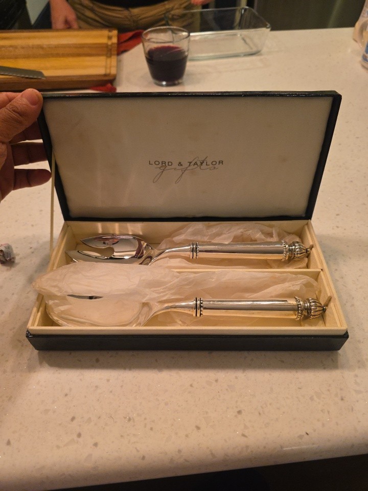 Lord & Taylor Silverware Serving Fork and Spoon. VG, original box