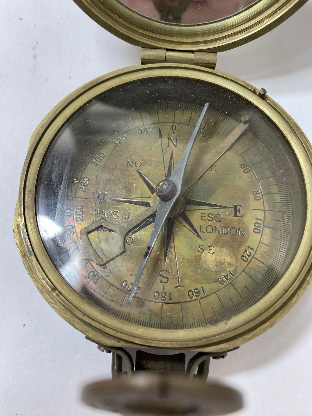 Vintage Thos J. Evans ESO London Brass Lensatic Compass None working