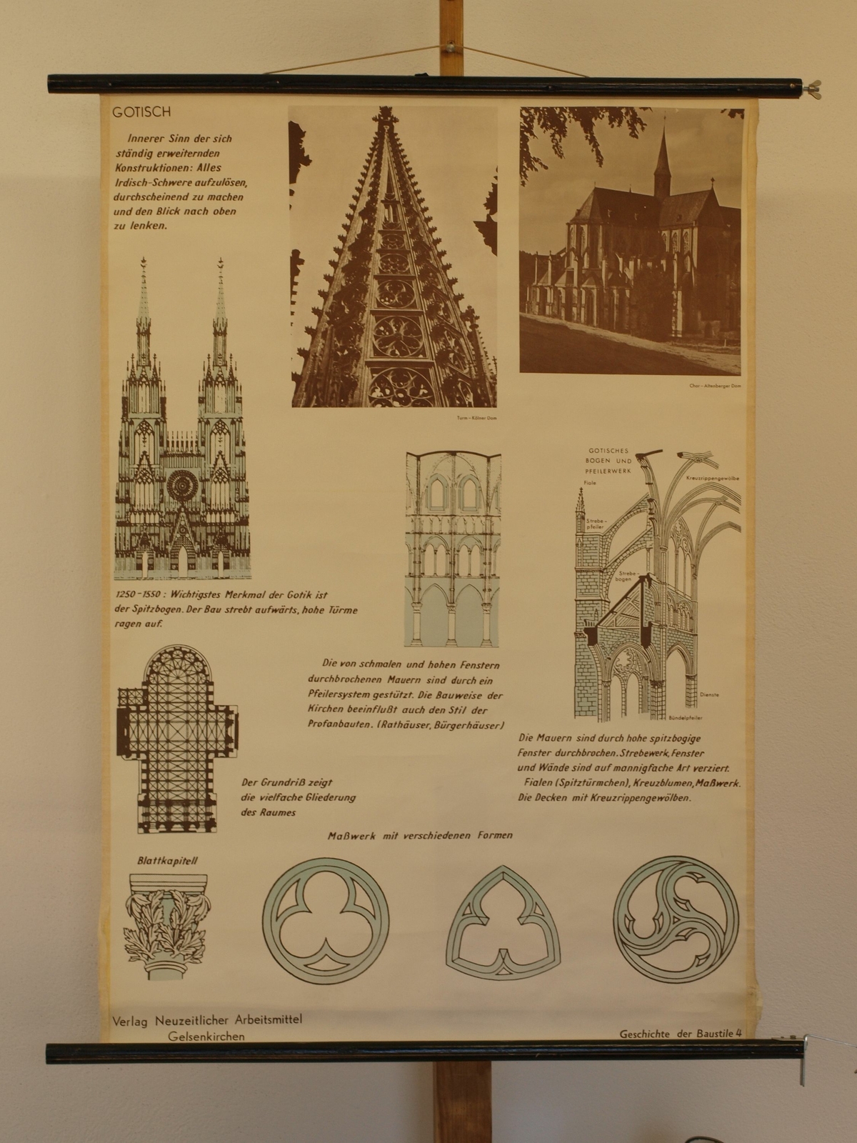 Architecture Gothic Baustil History~1960 Schulwandbild Mural 31 1/8×44 7/8in