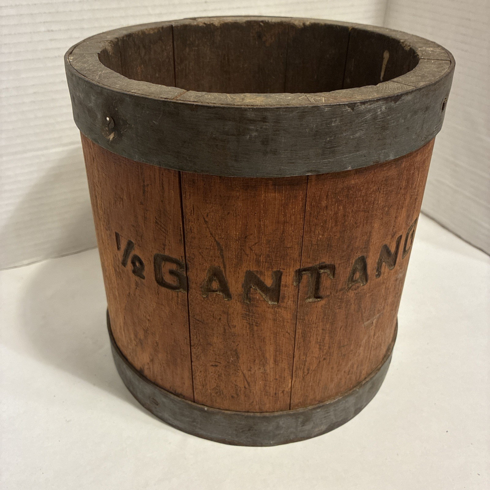 Antique 1/2 Gantang Wood And Metal Dry Goods Bucket 64 Us Pints