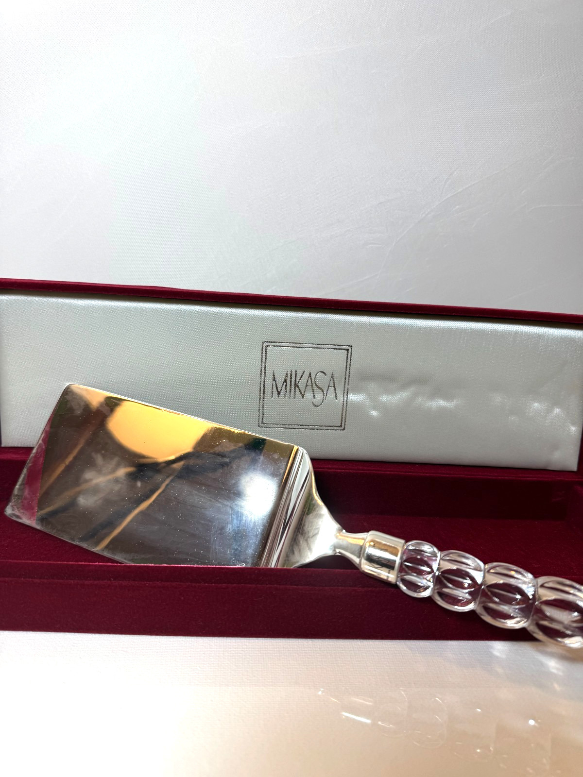 Vintage Mikasa Lasagna Cake Pie Server Crystal Silver-Plate Boxed
