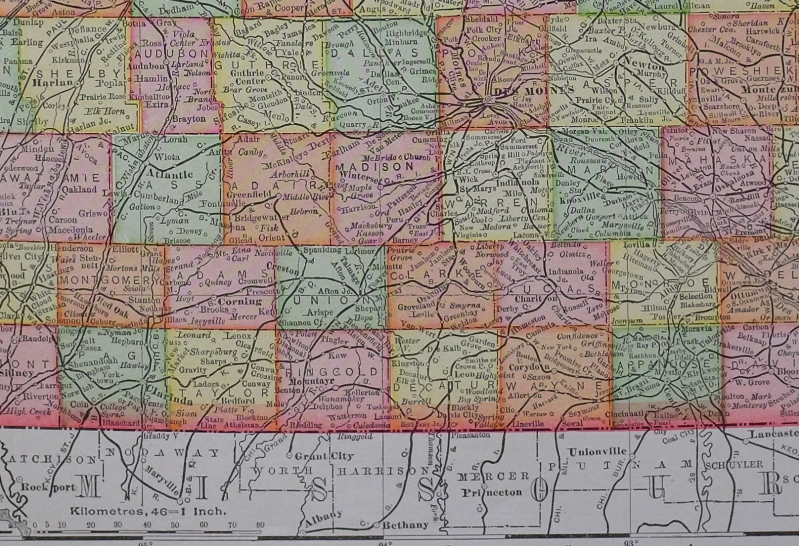 1906 MAP UNITED STATES IOWA DES MOINES DUBUQUE DAVENPORT CLINTON SIOUX CITY