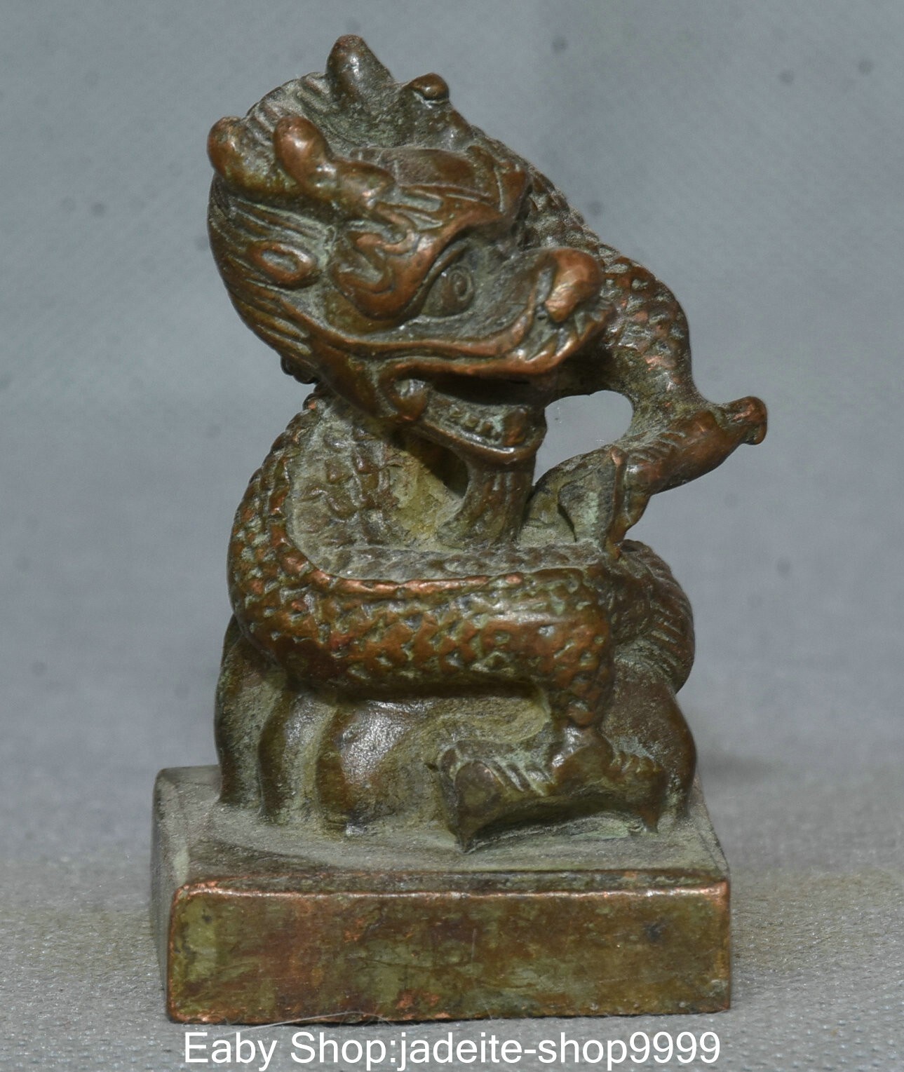 Old China Dynasty Bronze Fengshui 12 Zodiac Year Dragon Beast Seal Stamp Signet