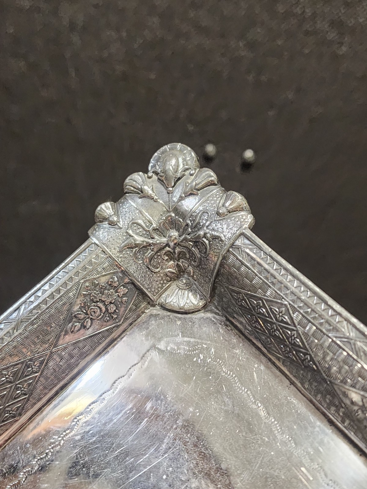 WEBSTER & BROS Antique Aesthetic Movement Quadruple Silver Plate Tray 16.5″ 12″