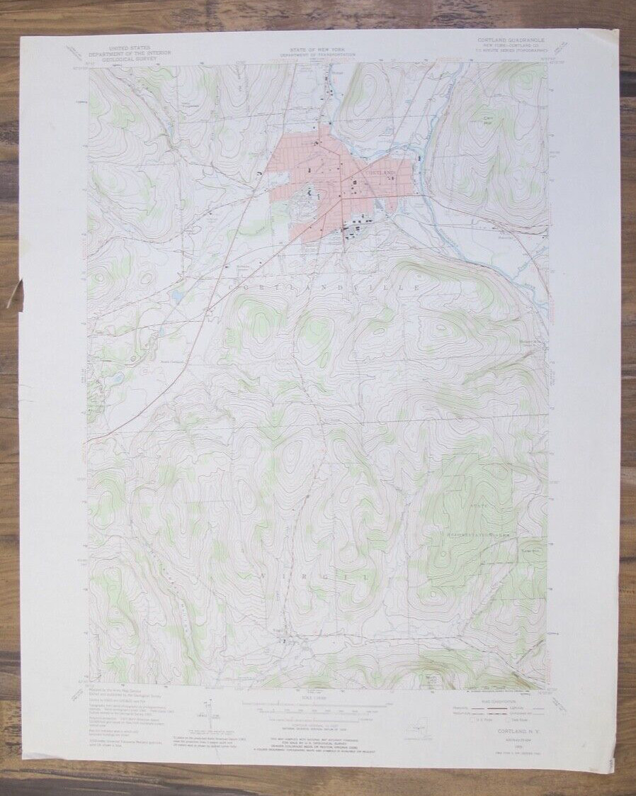 Vtg 1955 Cortland NY Quadrangle Virgil Homer Topographical USGS Art Map Poster