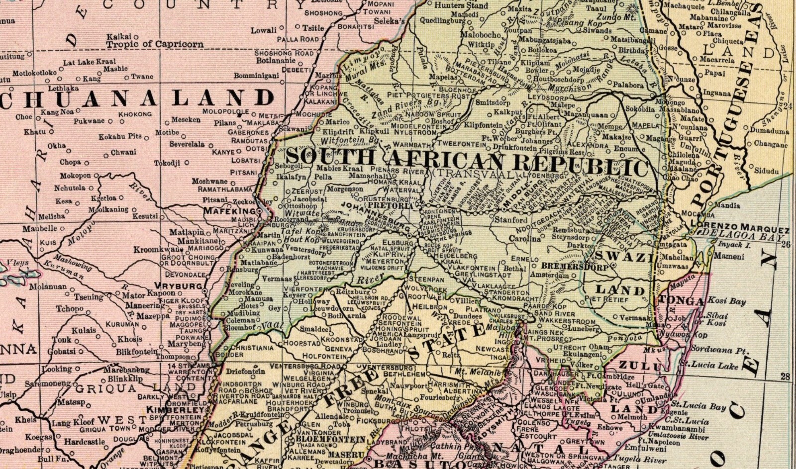 1900 Antique South Africa Map Wall Decor George Cram South Africa Map 2032
