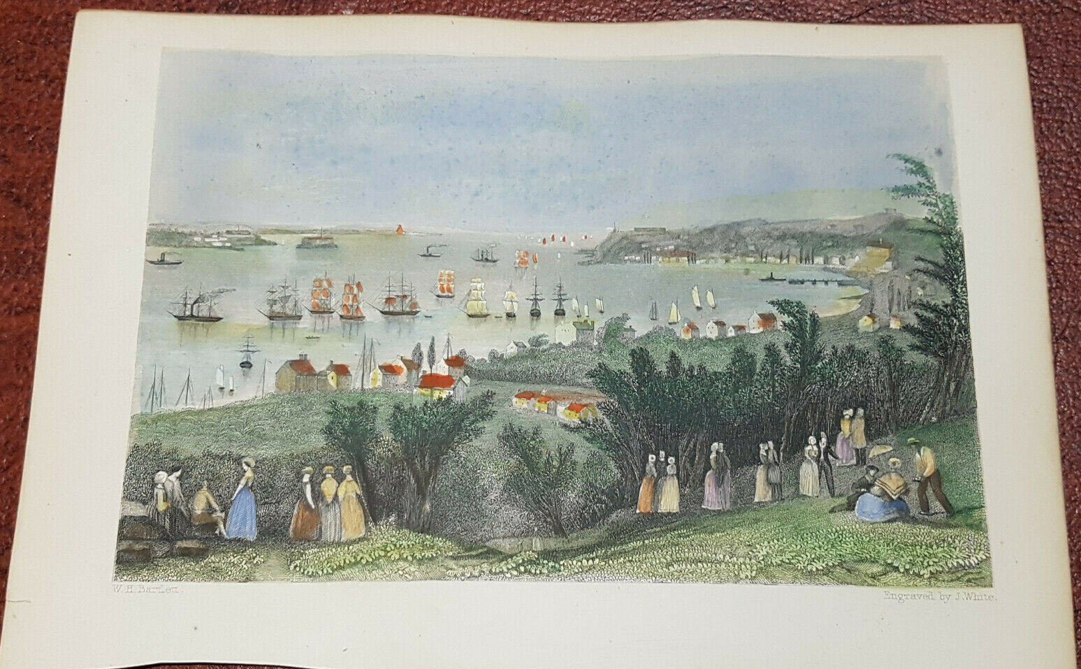 Handcoloured steel engraving the narrows from staten island 1854 W.H. Bartlett