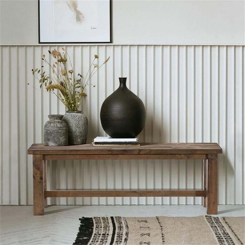 Lexicon Transitional Solid Wood Dining Room Bench in Burnished Brown