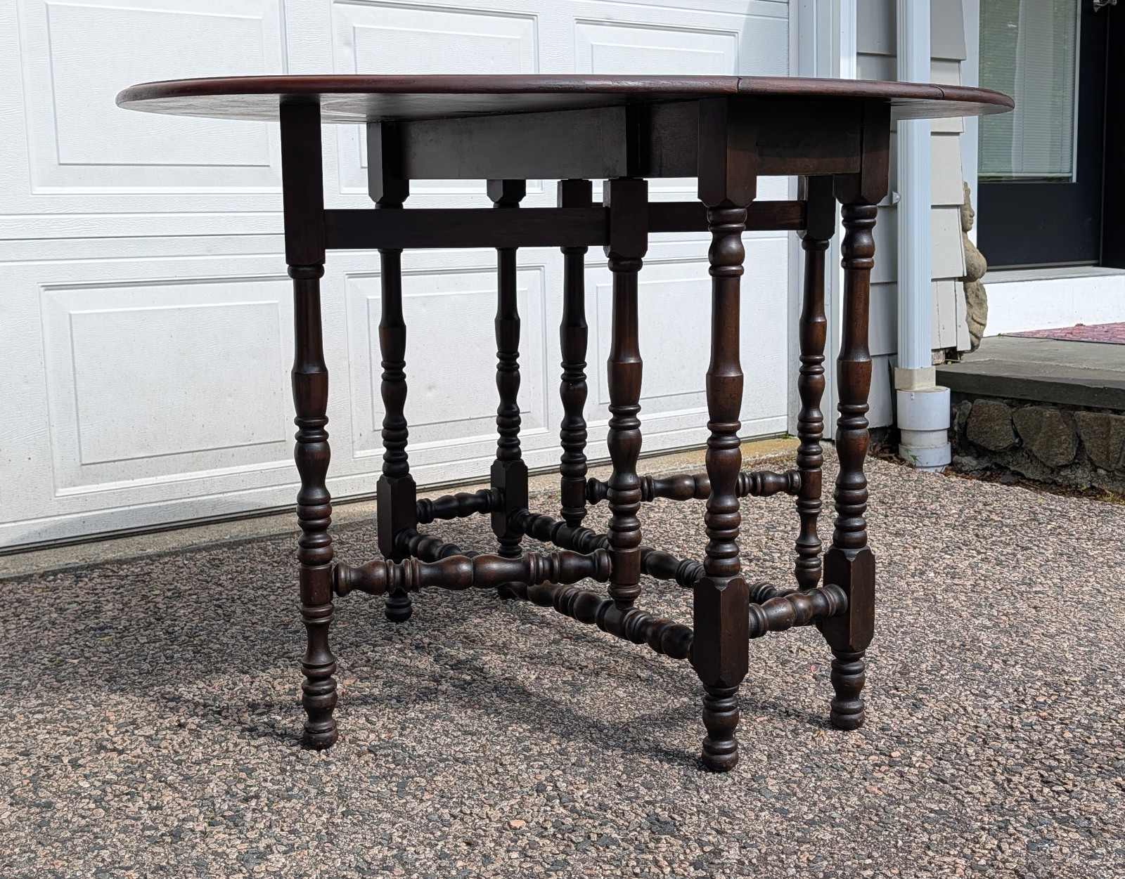 Vintage Mahogany Gate Leg Drop Leaf Table with Drawer, Oval, Solid Wood