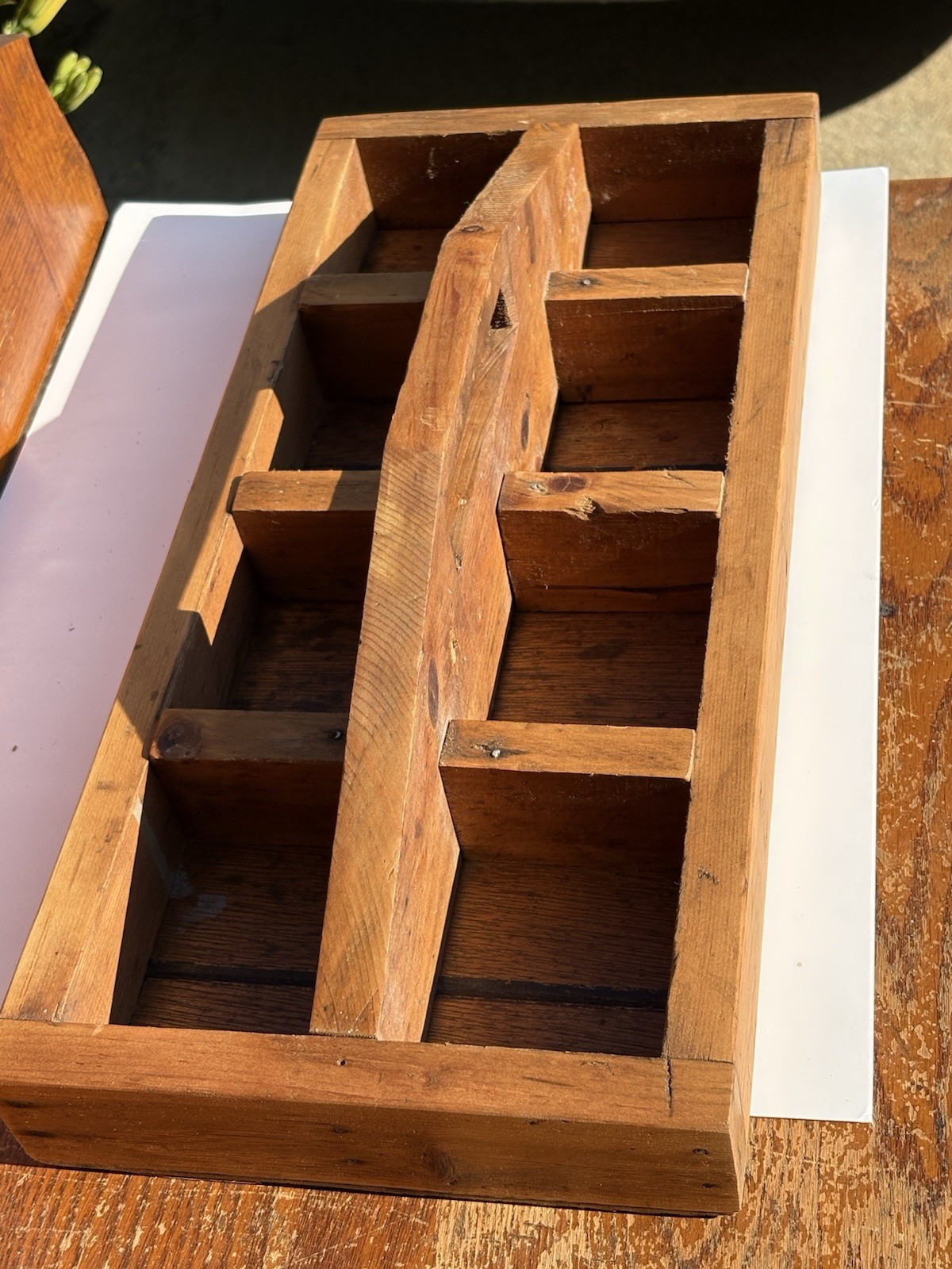 Early Primitive Antique Wooden Divided Toolbox Carrier Vintage Farmhouse