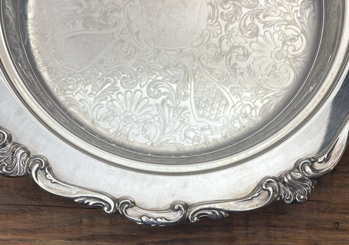 Vintage Eton Silver Plate Round Serving Footed Bowl or Tray – 14″ diam