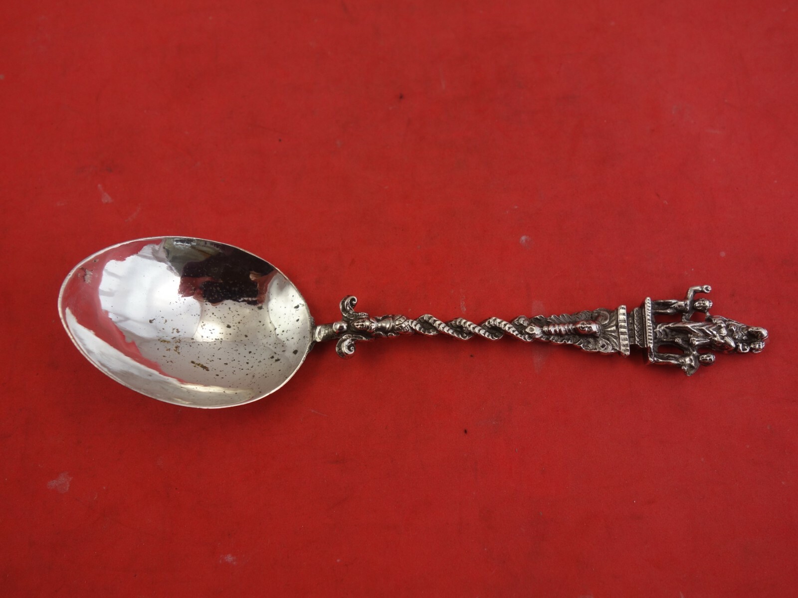 German Silver by Various Makers .830 Silver Sugar Spoon 3D Woman w/ Children 6″