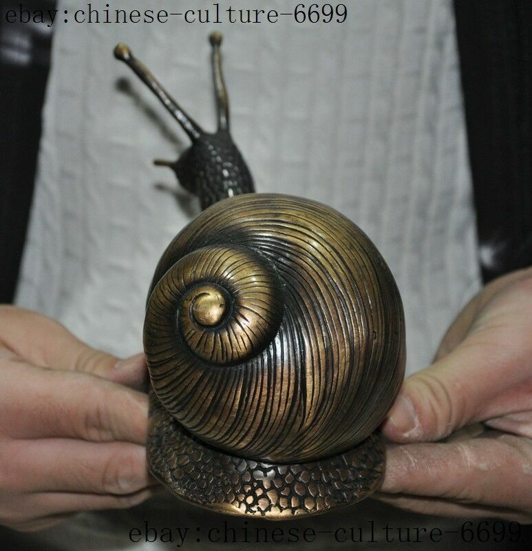 8″Rare Old Chinese Bronze Copper Feng Shui Wealth Auspicious Snails Statue
