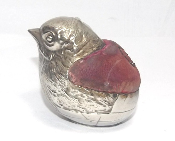 EDWARDIAN SAMPSON MORDAN LARGE SILVER PLATED HATCHING CHICK PIN CUSHION c1907
