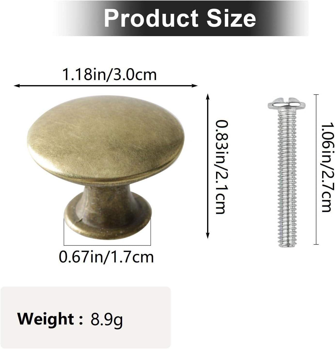 Antique Brass Drawer Knobs, 12 Pack round Metal Wardrobe Handles Kitchen Cabinet