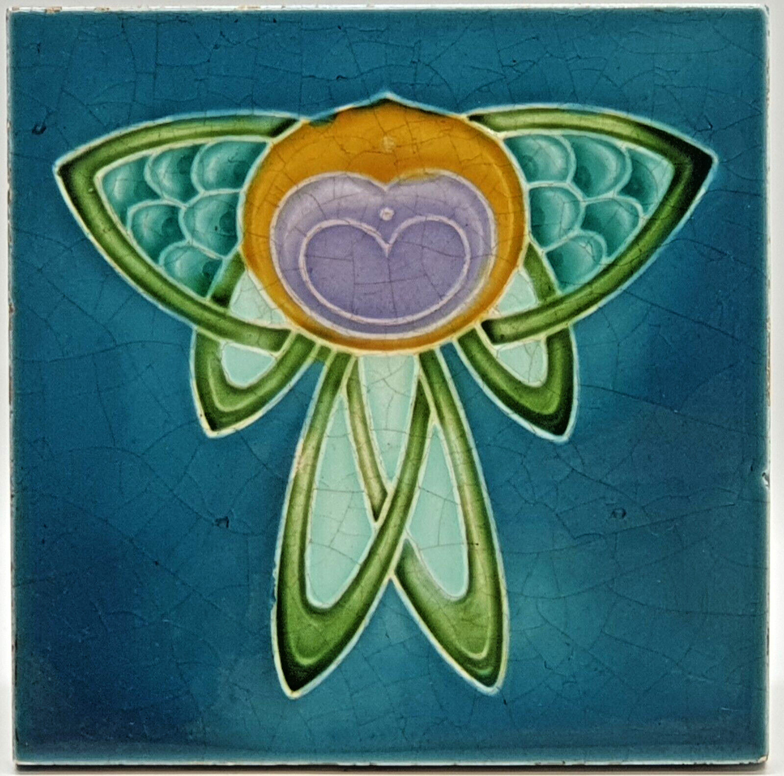 Art Nouveau Fireplace Tile Blue Floral Moulded Majolica by T & R Boote C1905 AE1