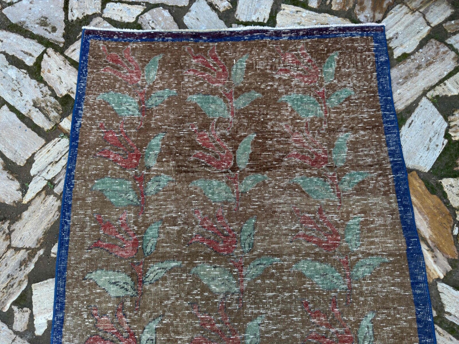 Hand-Knotted Oushak Rug 4×9 Brown Wool Floral Carpet Medium Size Anatolian Rug