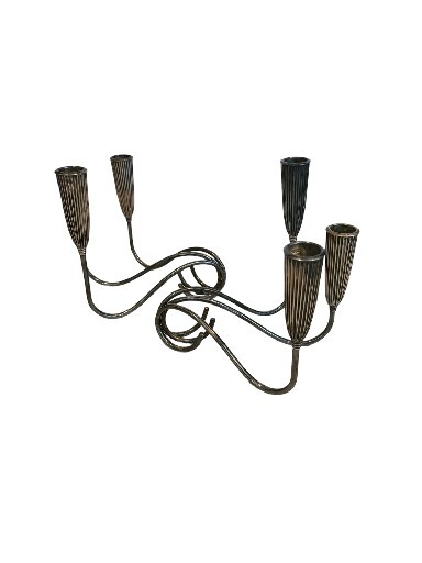 NAPIER Triple Light Fluted Silverplate Candle Holder Set of 2 Mid-Century MOD