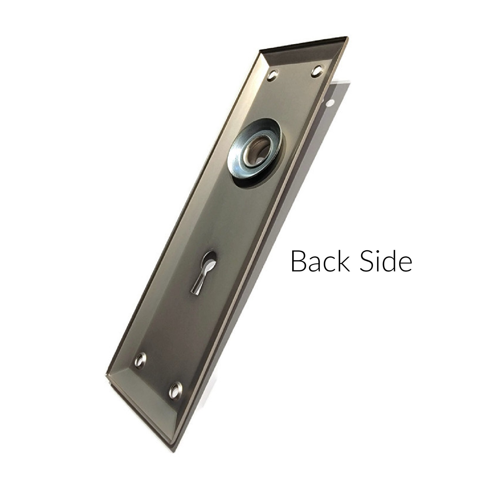 Solid brass rectangular door trim plate with hub and keyhole (escutcheon plate).