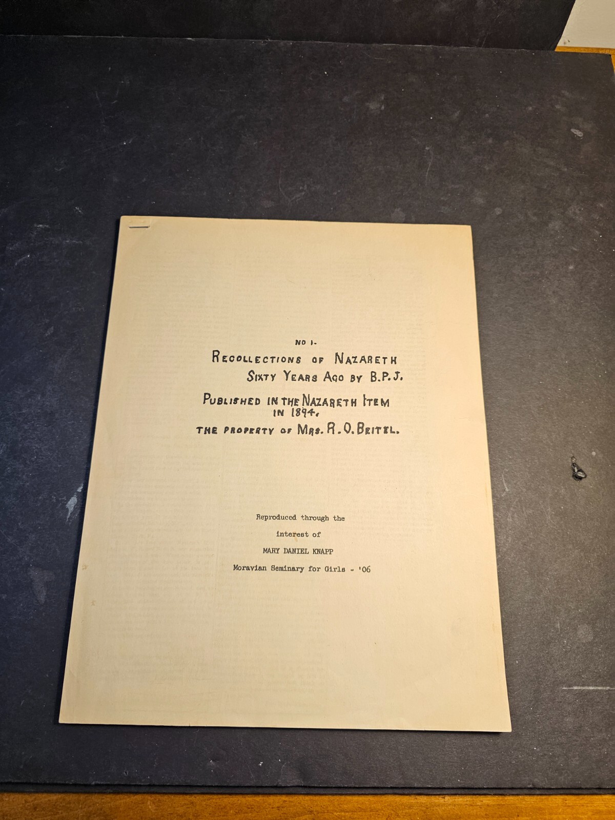 Rare Nazareth Doccument Reproduced in 1906 for the girls seminary/1894 80 pgs