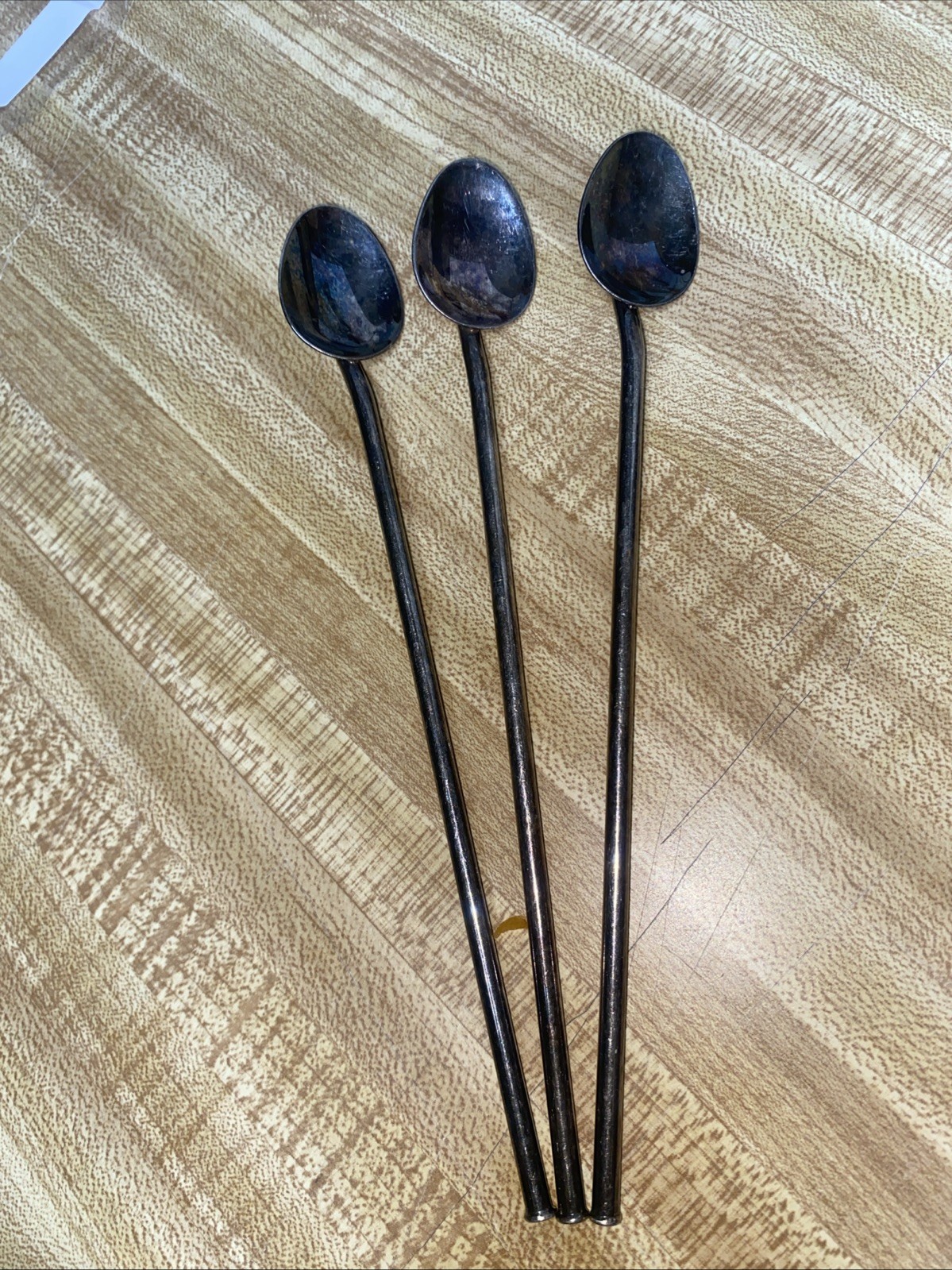 Set of 3 Vintage Silverplate Ice Tea Mint Julep Straw Stirrer Long Spoons 7.25”