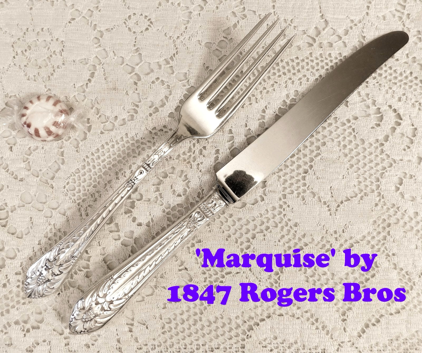 Marquise (1933) ~ DINNER Size Knife (9½”) & Fork ~ 1847 Rogers Bros Silverplate
