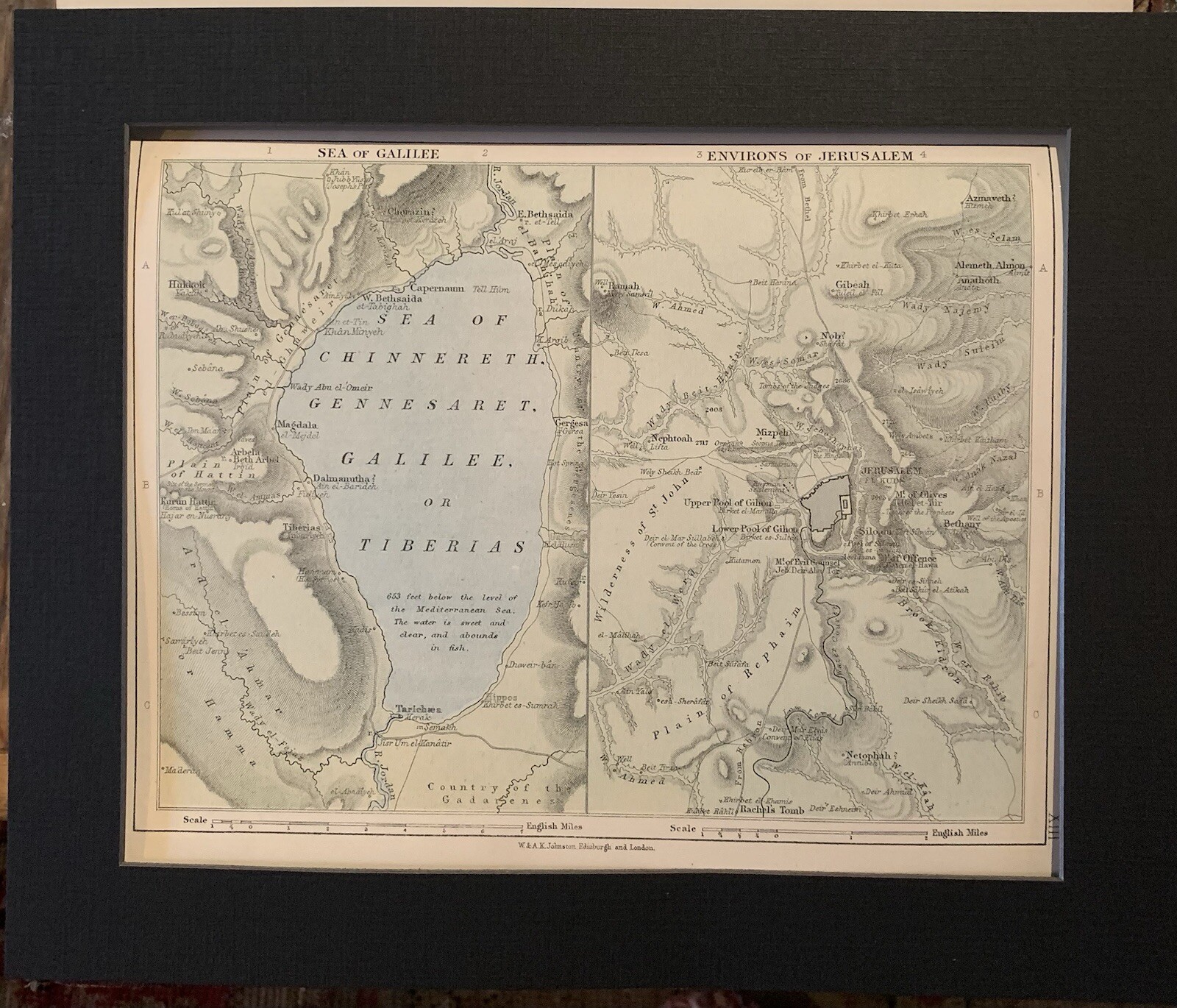 1878 original map of The Scripture Atlas. SEA OF GALILEE W & A. K Johnston