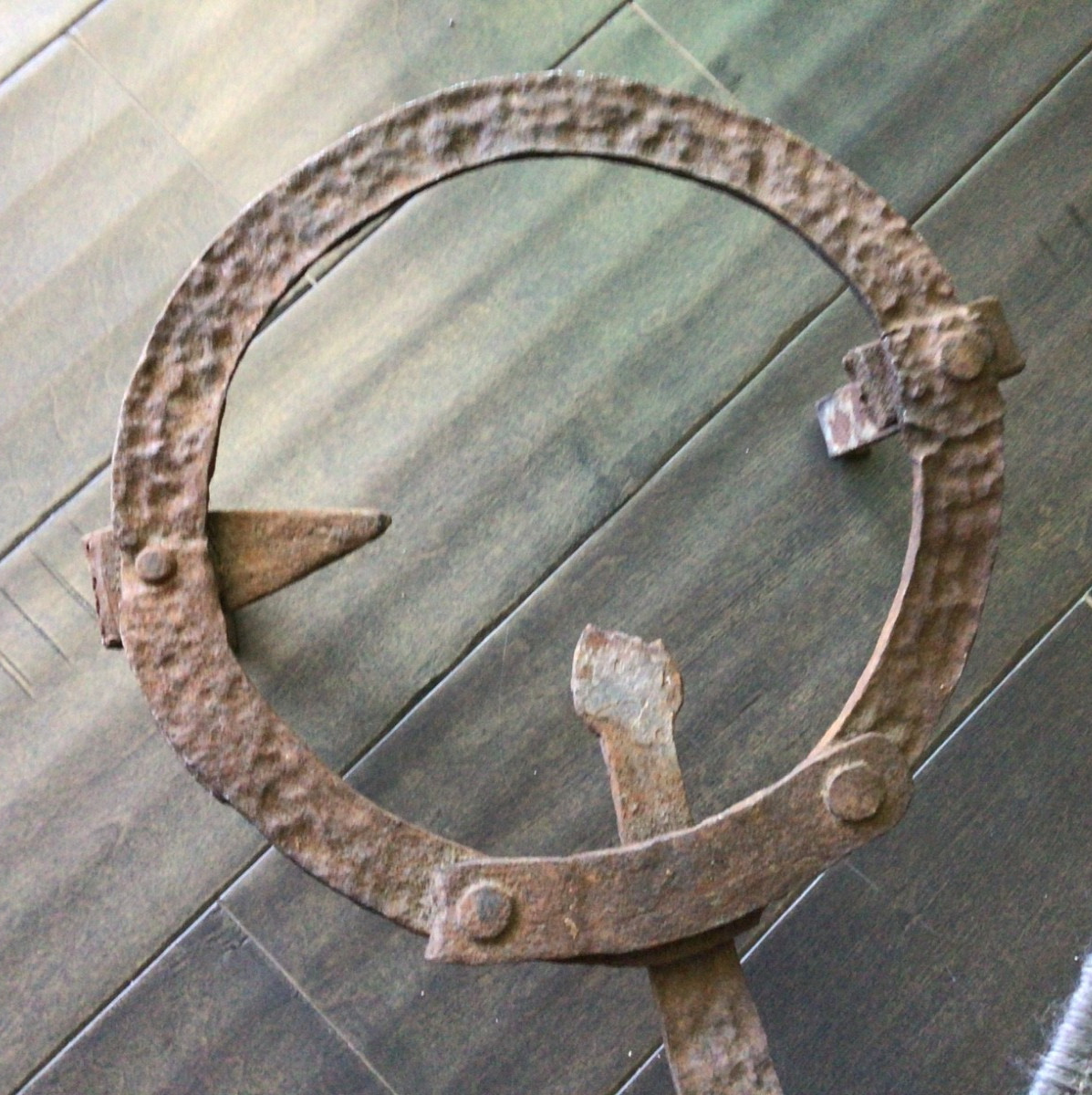 18th C Primitive Fireplace / Hearth Cooking, Trivet, Forked Arm Old Surface, 21″